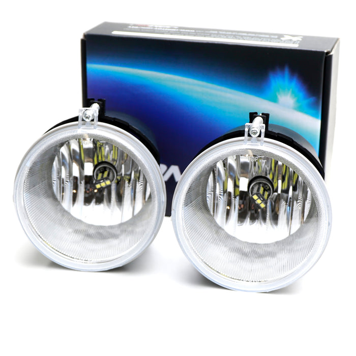 Clear Lens Fog Lamps + White H10 LED Bulbs Combo For Durango 300C Grand Cherokee