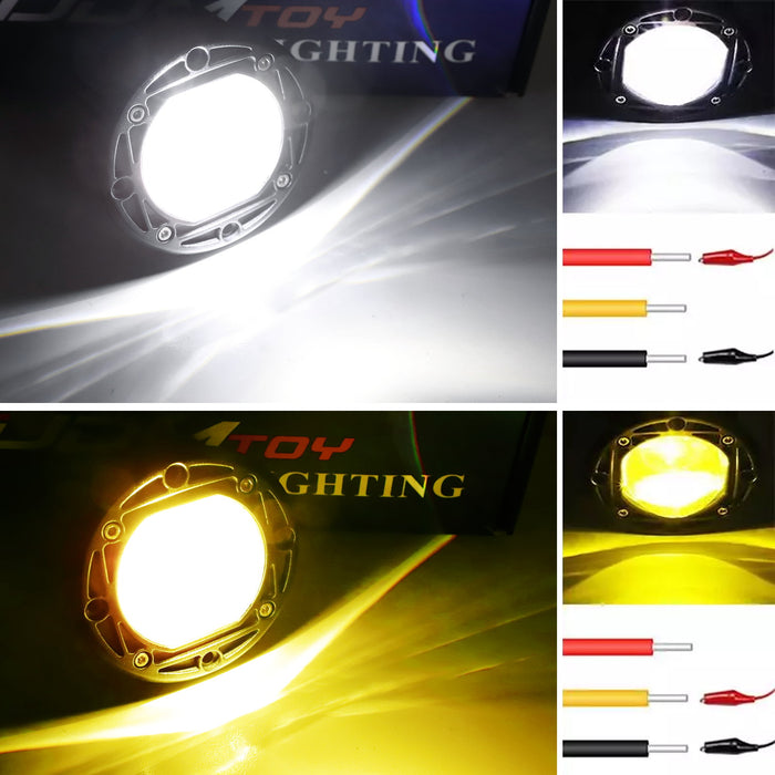 20W White/Yellow 3" Round Shape Projector Flush Mount Off-Road LED Pod Light Kit