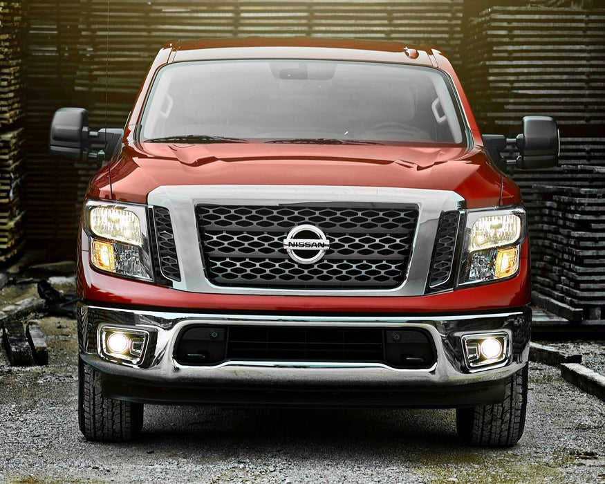 Chrome Bezel w/ Clear Lens Fog Light Kit + Switch Wiring For 17-19 Nissan Titan