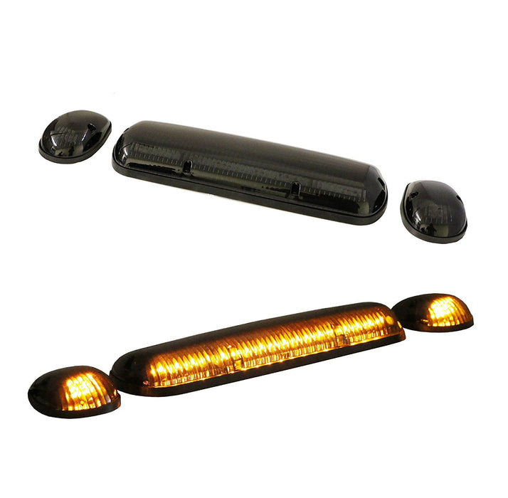 Smoked Lens 3pc Cab Roof Marker Running Lights w/Amber LED Lamps For Truck SUV