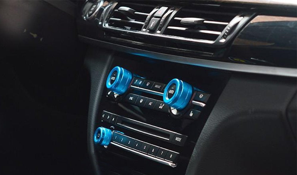 3pcs Blue AC Climate Control Radio Volume Knob Ring Covers For BMW 5 6 7 Series