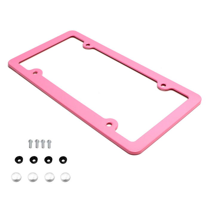 2pc Premium Pink Slim 2-Hole License Plate Frame with Screws/Fasteners and Caps