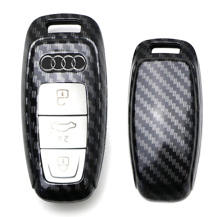 Black Carbon Fiber Hard Shell Key Fob Cover For 2019-up Audi A6 A7 E-Tron A8 Q8