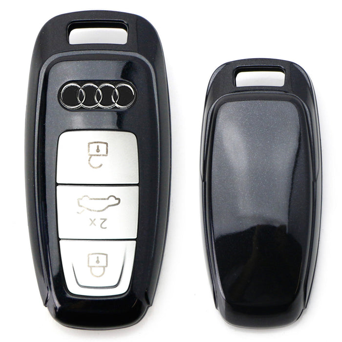 Black Gloss Finish Hard Shell Key Fob Cover For 2019-up Audi A6 A7 E-Tron A8 Q8