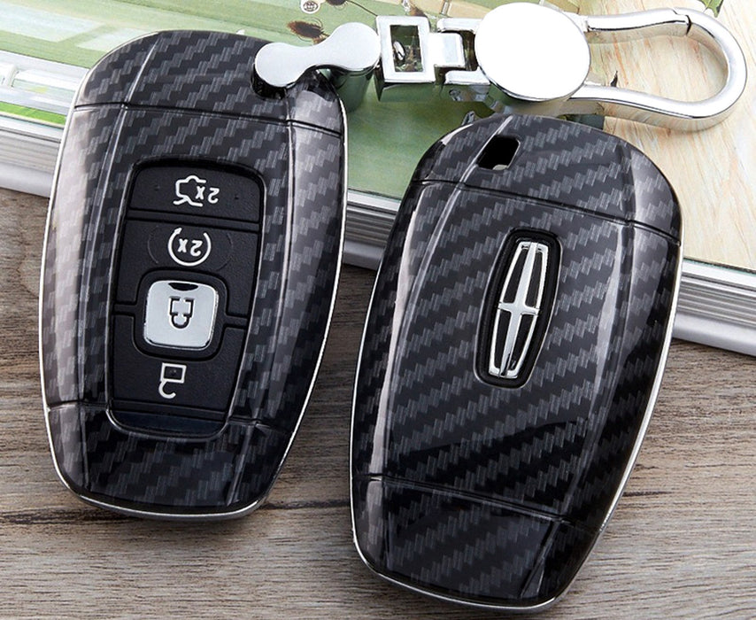 Black "Carbon Fiber" Key Fob Shell Cover For 18-up Lincoln MKZ MKC Navigator etc