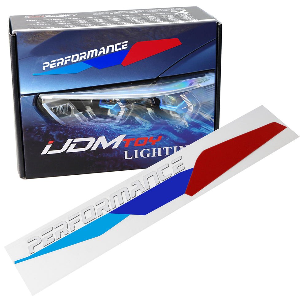 Iconic M-Sport Tri-Color Stripe w/ Grey/White Lettering Vinyl Sticker For BMW