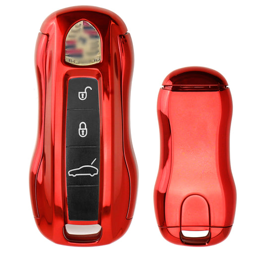 Red TPU Key Fob Cover w/ Button Cover Panel For 2017-up Porsche Panamera G2