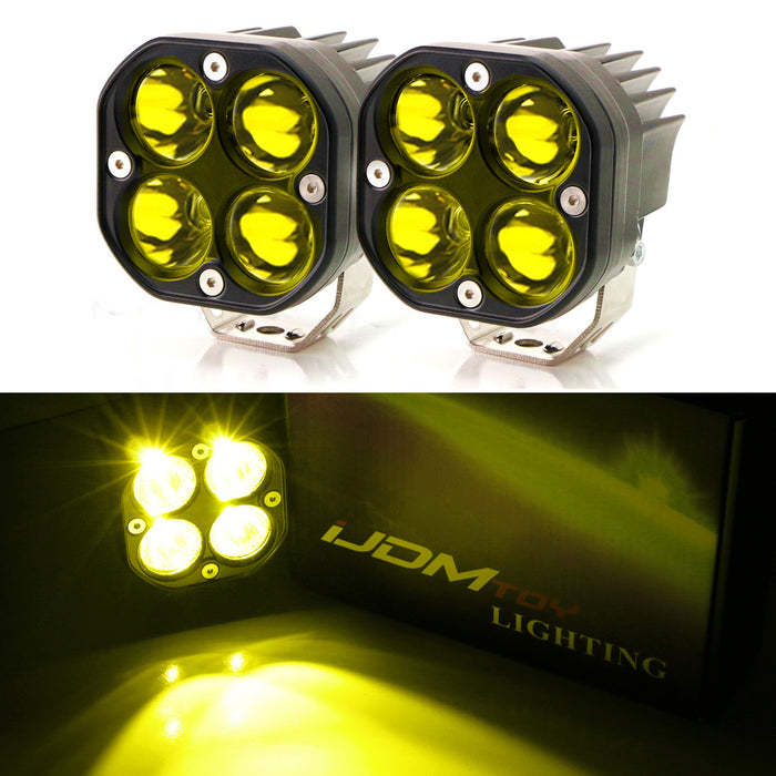 A-Pillar Yellow LED Pod Lights w/Bracket, Relay For 18+ Jeep Wrangler/Gladiator