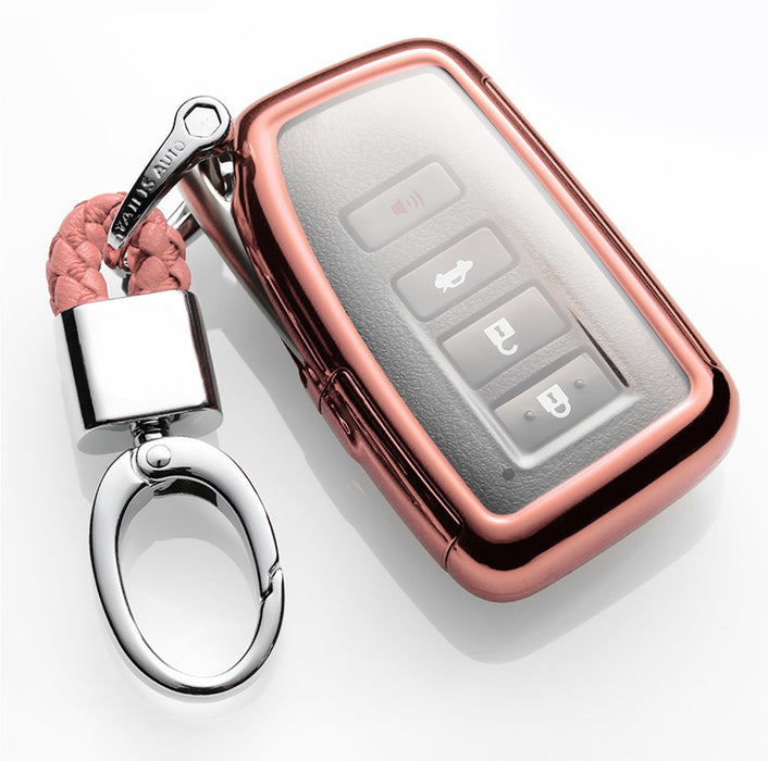 Pink TPU Key Fob Cover w/ Button Cover Panel For Lexus IS ES GS RC NX RX LX Key