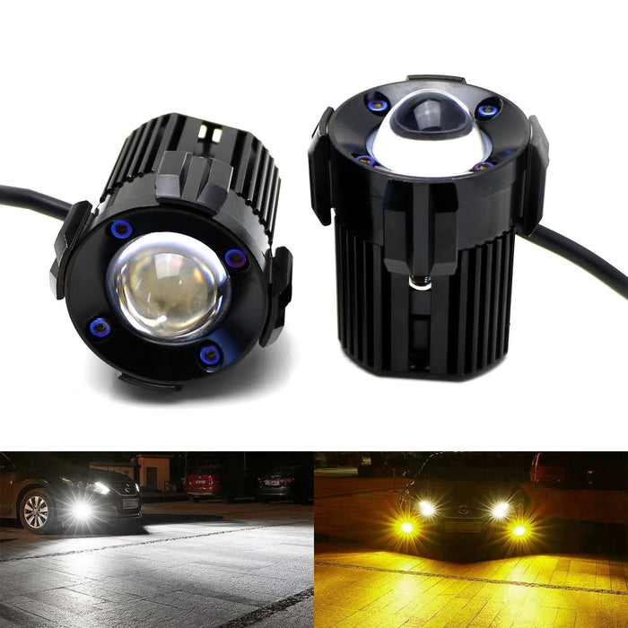 1-Inch White/Yellow Dual Color 20W Mini LED Projector Lens Driving Fog Light Kit