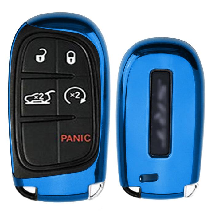 Chrome Blue TPU Key Fob Case For Dodge Charger Challenger Jeep Chrysler, etc