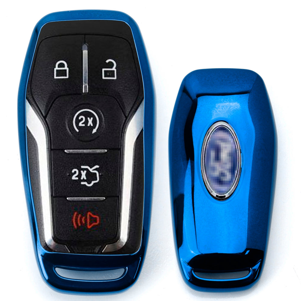 Chrome Blue TPU Key Fob Case For Ford or Lincoln 4/5-Button Intelligent Keyless