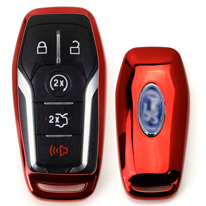 Chrome Red TPU Key Fob Case For Ford or Lincoln 4/5-Button Intelligent Keyless