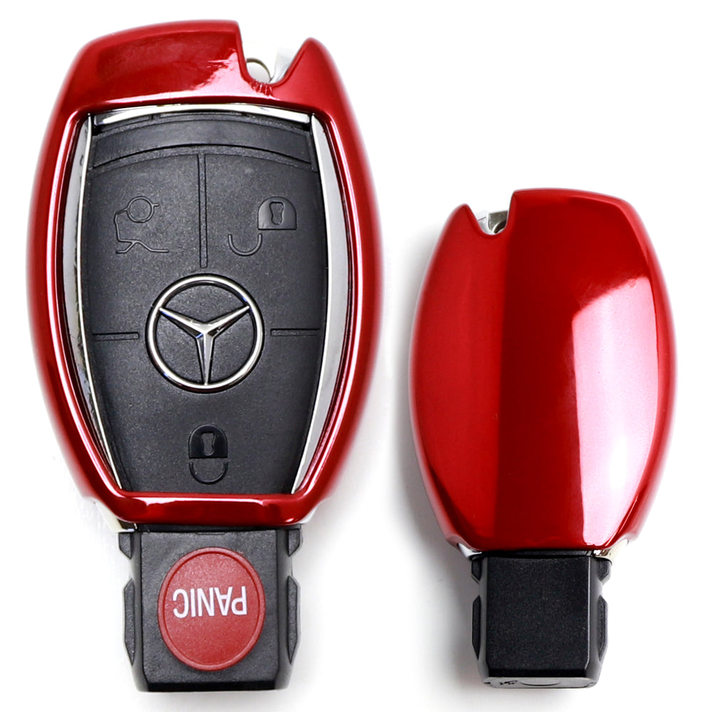 Chrome Red TPU Key Fob Case For Mercedes C E S M CLA CLK CLS SLK GLK GLA GL etc.