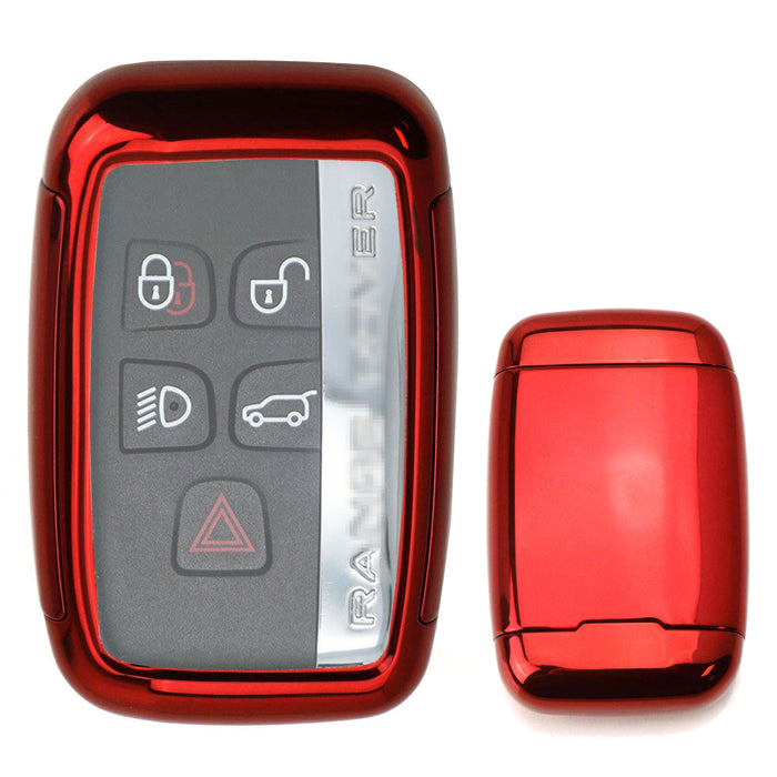 Chrome Red TPU Key Fob Case w/Button Cover For Land Rover Range Rover Jaguar