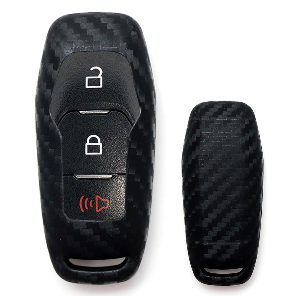 "Carbon Fiber" Soft Silicone Key Fob Cover For 2015-2017 Ford Explorer or F-150