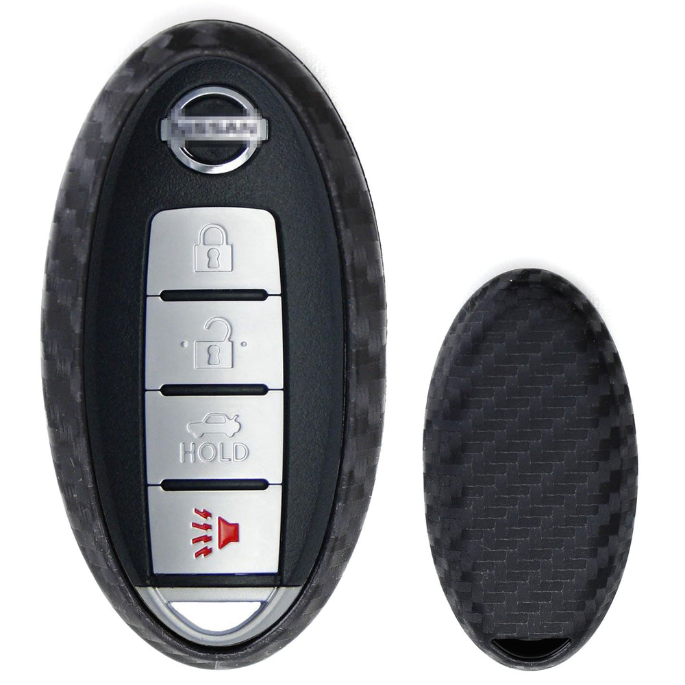 Carbon Fiber Silicone Key Fob Cover For Nissan, Infiniti Oval Shape Keyless Key