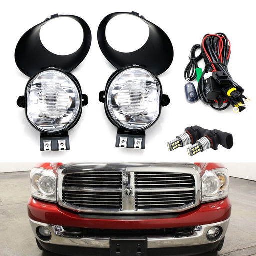 Clear Lens Fog Lights w/White LED Bulbs, Cover/Wire For Dodge RAM 1500 2500 3500