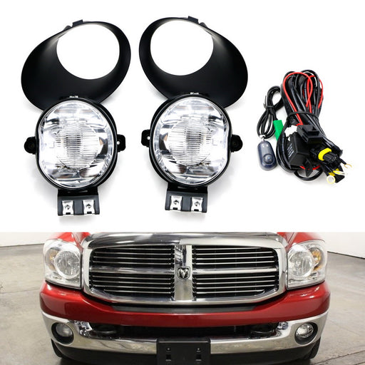 Clear Lens Fog Lights w/ 9145 Halogen Bulbs, Covers For Dodge RAM 1500 2500 3500