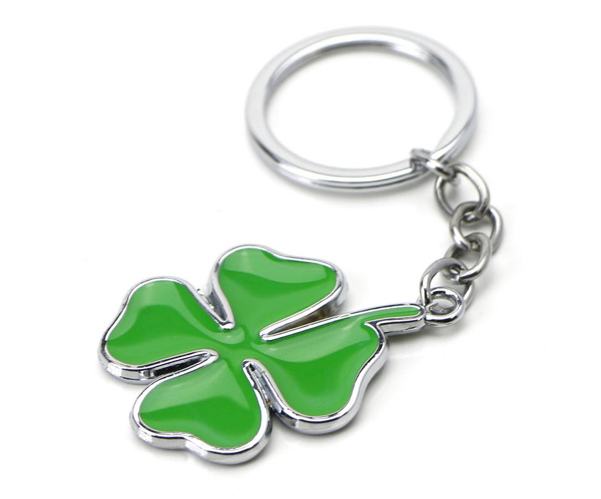 The Lucky Four Leaf Clover Cloverleaf Key Chain Ring Keychain (1) Chrome Finish