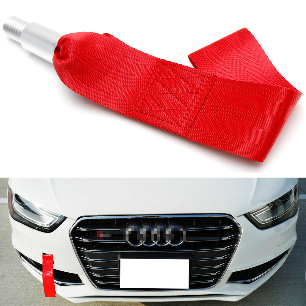 Racing Style Tow Hook Mount Red Towing Strap For 08-up Audi A4 A5 A6 A7 S4 RS4..