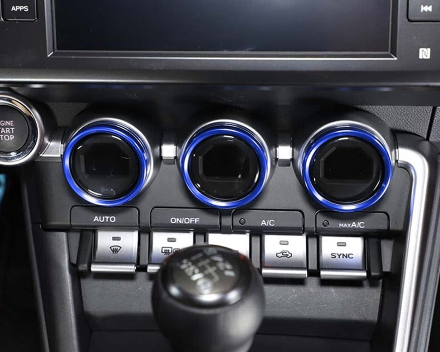 5pc Blue Aluminum AC Stereo Tune Turn-Knob Covers For 22+ Subaru BRZ Toyota GR86