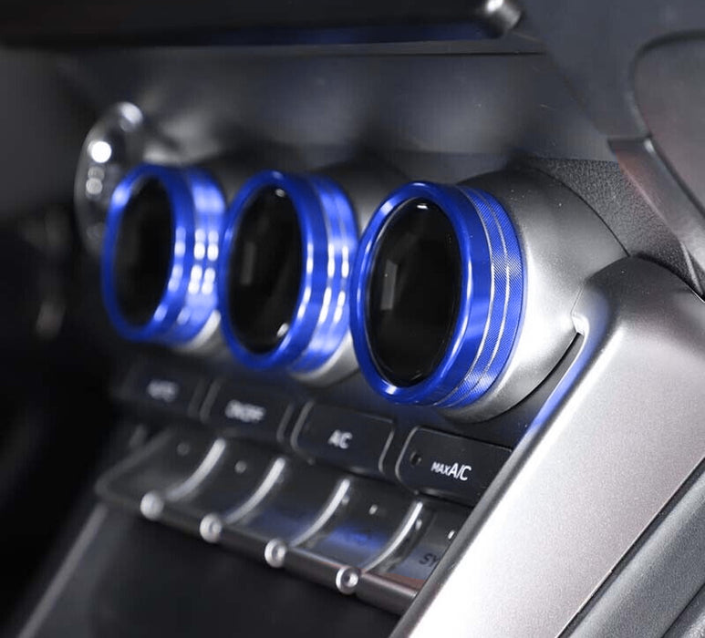 5pc Blue Aluminum AC Stereo Tune Turn-Knob Covers For 22+ Subaru BRZ Toyota GR86