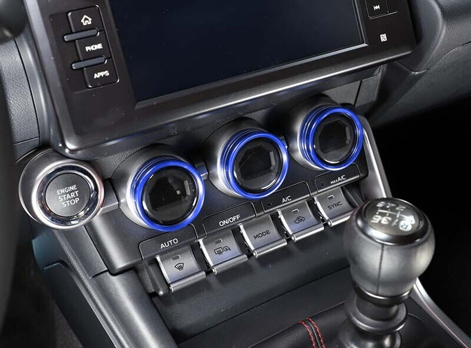 5pc Blue Aluminum AC Stereo Tune Turn-Knob Covers For 22+ Subaru BRZ Toyota GR86