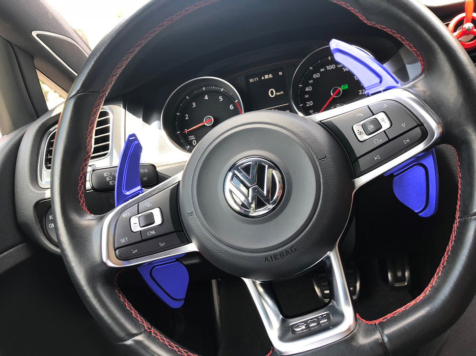 Blue CNC Steering Wheel Paddle Shifter Extension Cover For 15-up VW MK7 GTI/Golf