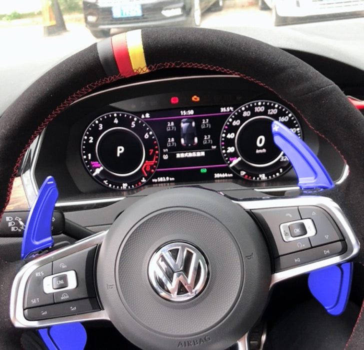 Blue CNC Steering Wheel Paddle Shifter Extension Cover For 15-up VW MK7 GTI/Golf