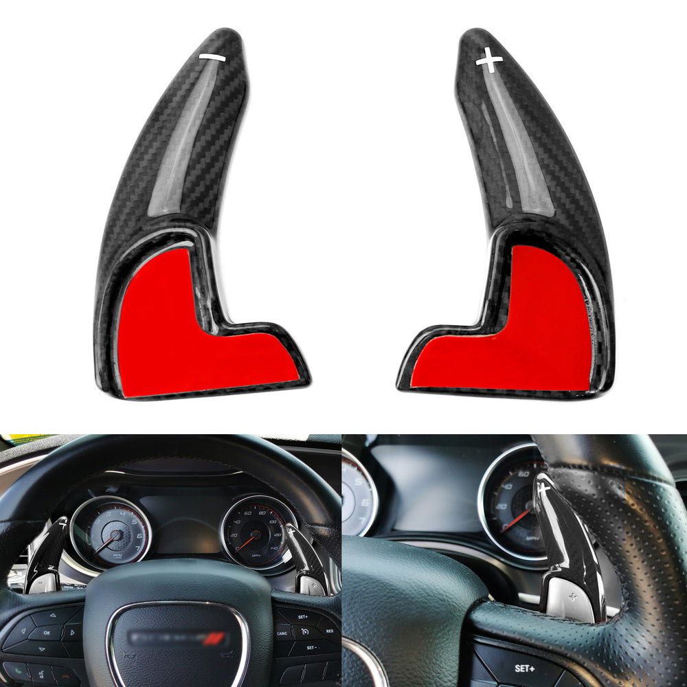 Black Carbon Fiber Steering Wheel Paddle Shifter Extension For Dodge Challenger