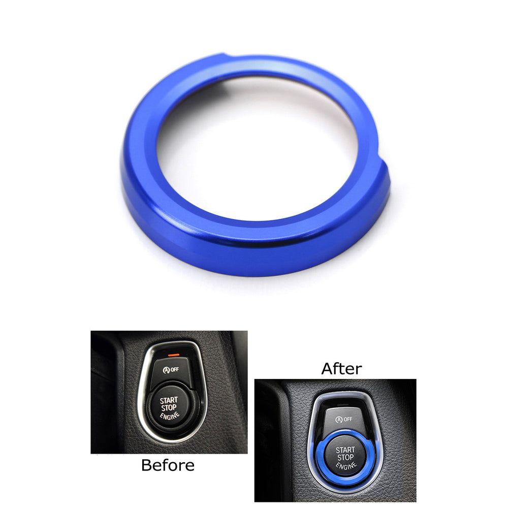 Blue Aluminum Keyless Engine Push Start Button Decoration Ring Trim For BMW