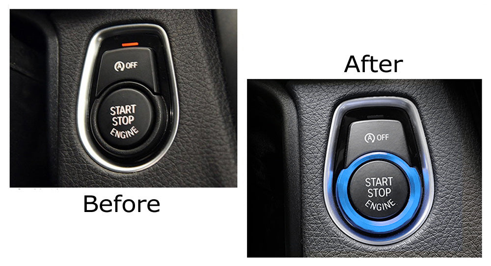 Blue Aluminum Keyless Engine Push Start Button Decoration Ring Trim For BMW