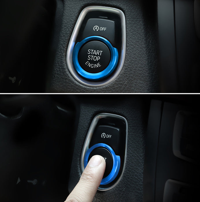 Blue Aluminum Keyless Engine Push Start Button Decoration Ring Trim For BMW