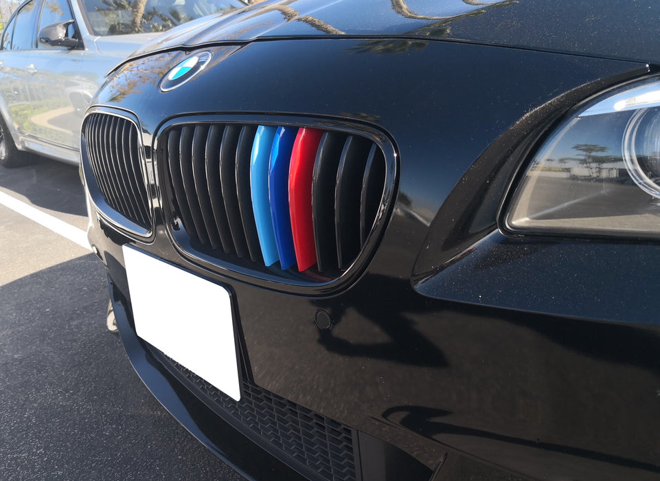 M Tri-Color Grille Insert Trims For BMW F10 F11 5 Series Kidney Grill (12 Bars)