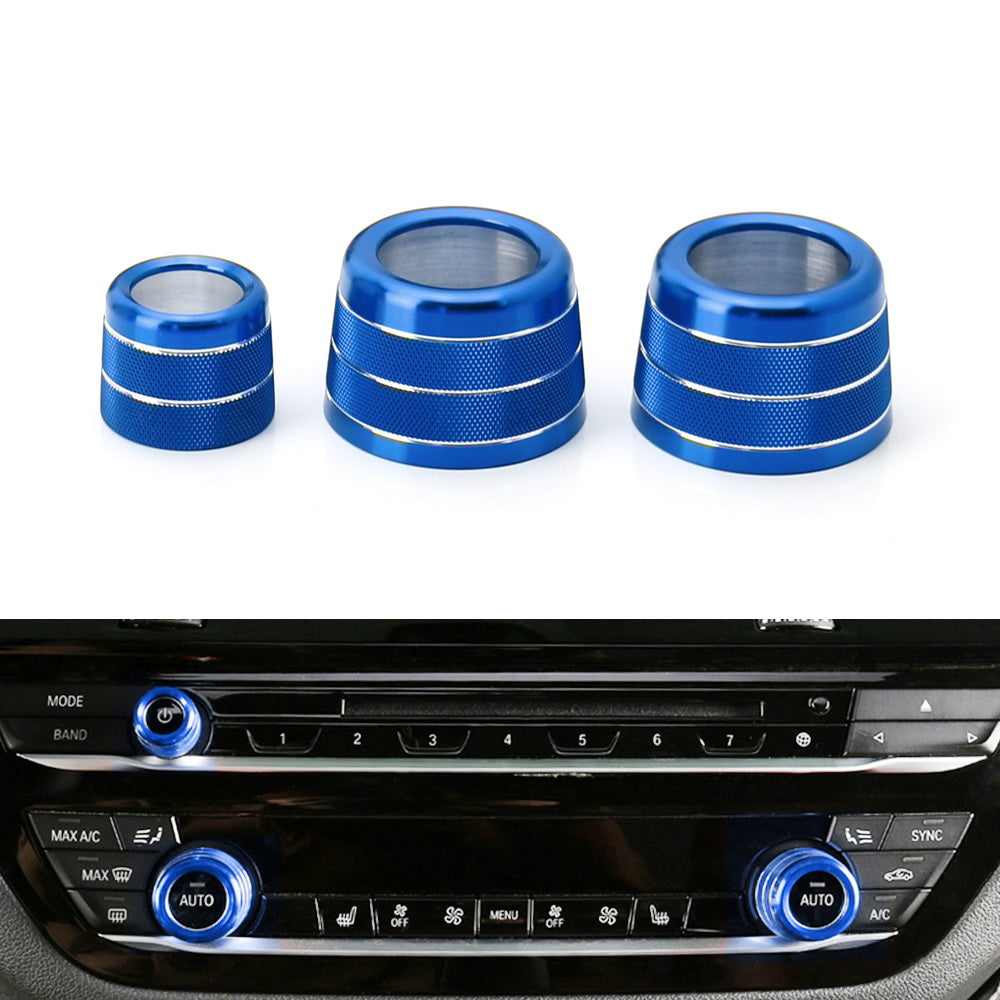 Blue Aluminum AC Climate Control Radio Volume Knob Ring Covers For 17+ 5 Series