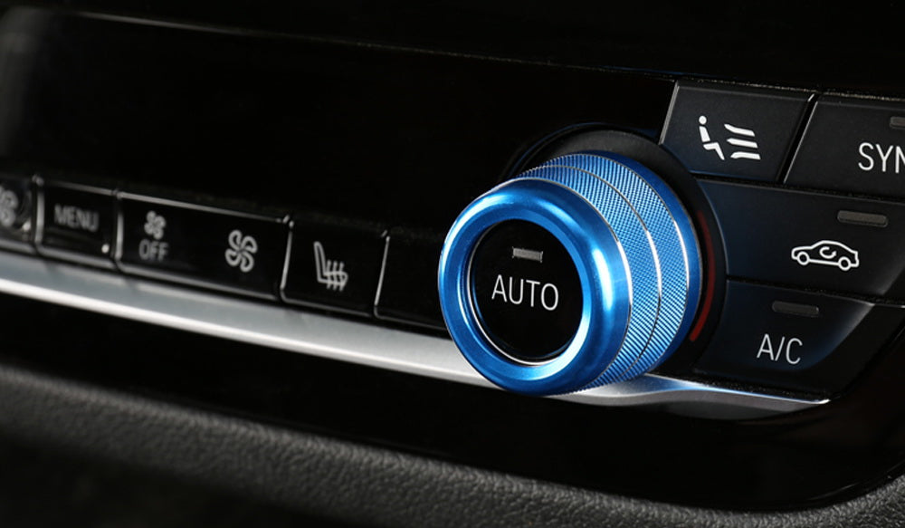 Blue Aluminum AC Climate Control Radio Volume Knob Ring Covers For 17+ 5 Series