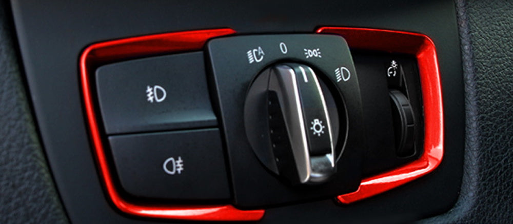 Red Headlight Switch Surrounding Decorative Trims For BMW 2 3 4 Series X5 X6