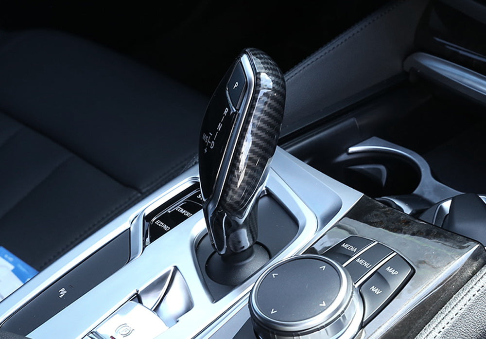 Black Carbon Fiber Pattern Shift Knob Cover For BMW Gxx 3 4 5 7 Series X5 X6 X7