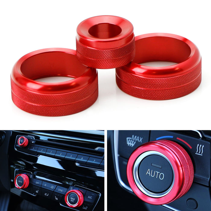 Red Aluminum AC Climate Control Radio Volume Knob Ring Covers For 2016-up BMW X1