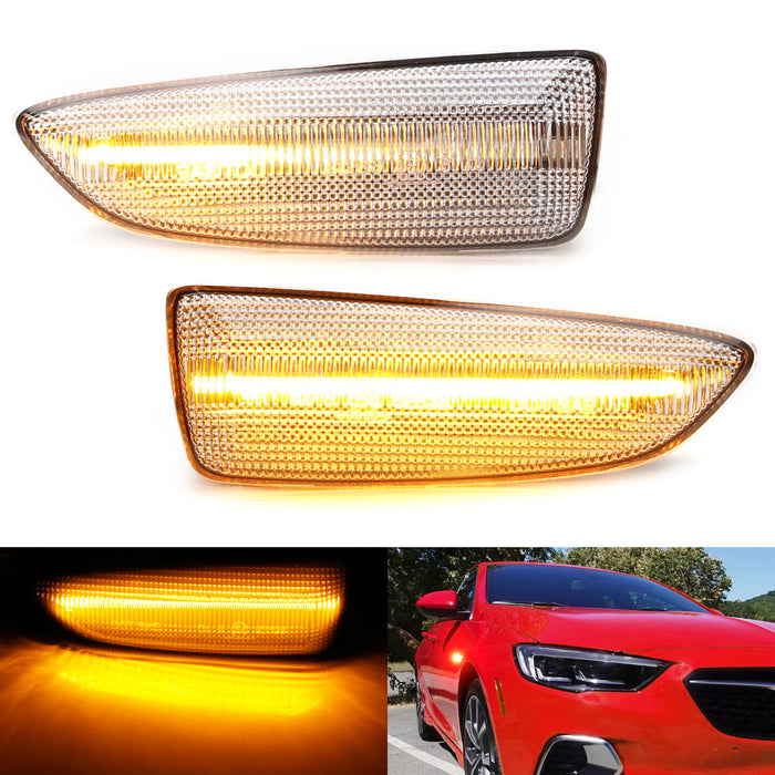 Clear Lens Sequential Full LED Amber Side Marker Lights For 2018-20 Buick Regal