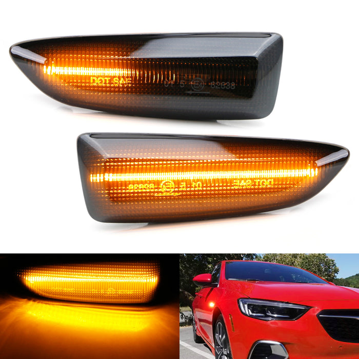 Smoked Lens Sequential Full LED Amber Side Marker Lights For 2018-20 Buick Regal