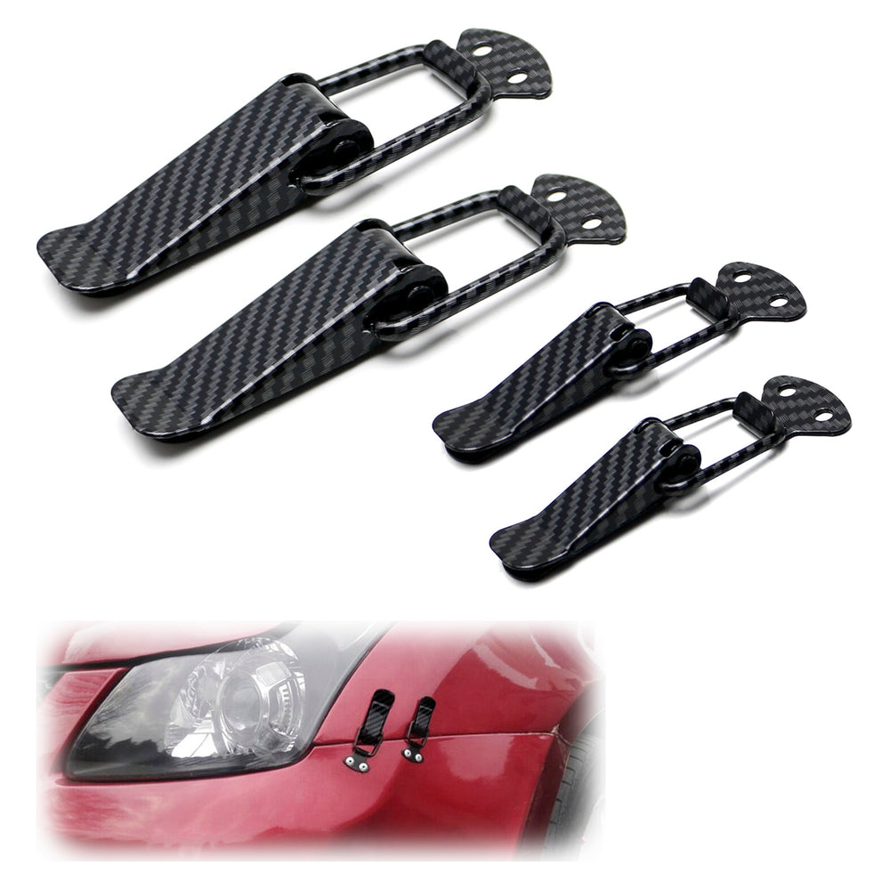 4pc Black Carbon Fiber Finish Bumper/Hood Quick Release Lock Clip/Hasp/Latch