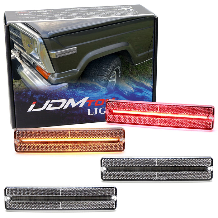 Clear Lens Amber/Red Full LED Strip Side Markers For 1984-91 Jeep Grand Wagoneer