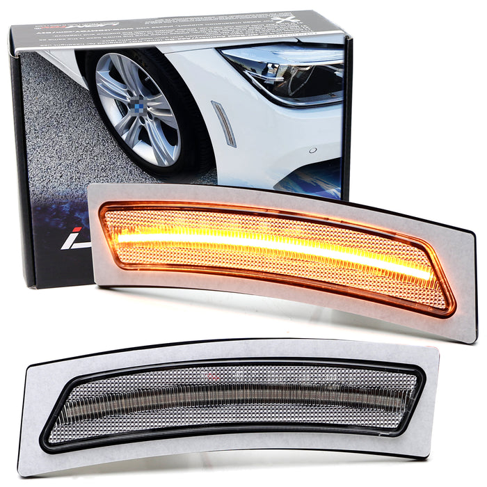 Clear Lens Amber LED Bumper Reflex Replace Side Markers For BMW 16-19 3/4 Series