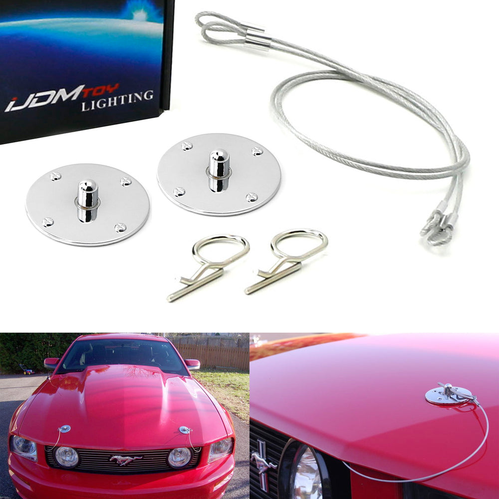 Universal 2.5" Chrome Aluminum Hood Pin Appearance Kit For Any Car Truck SUV