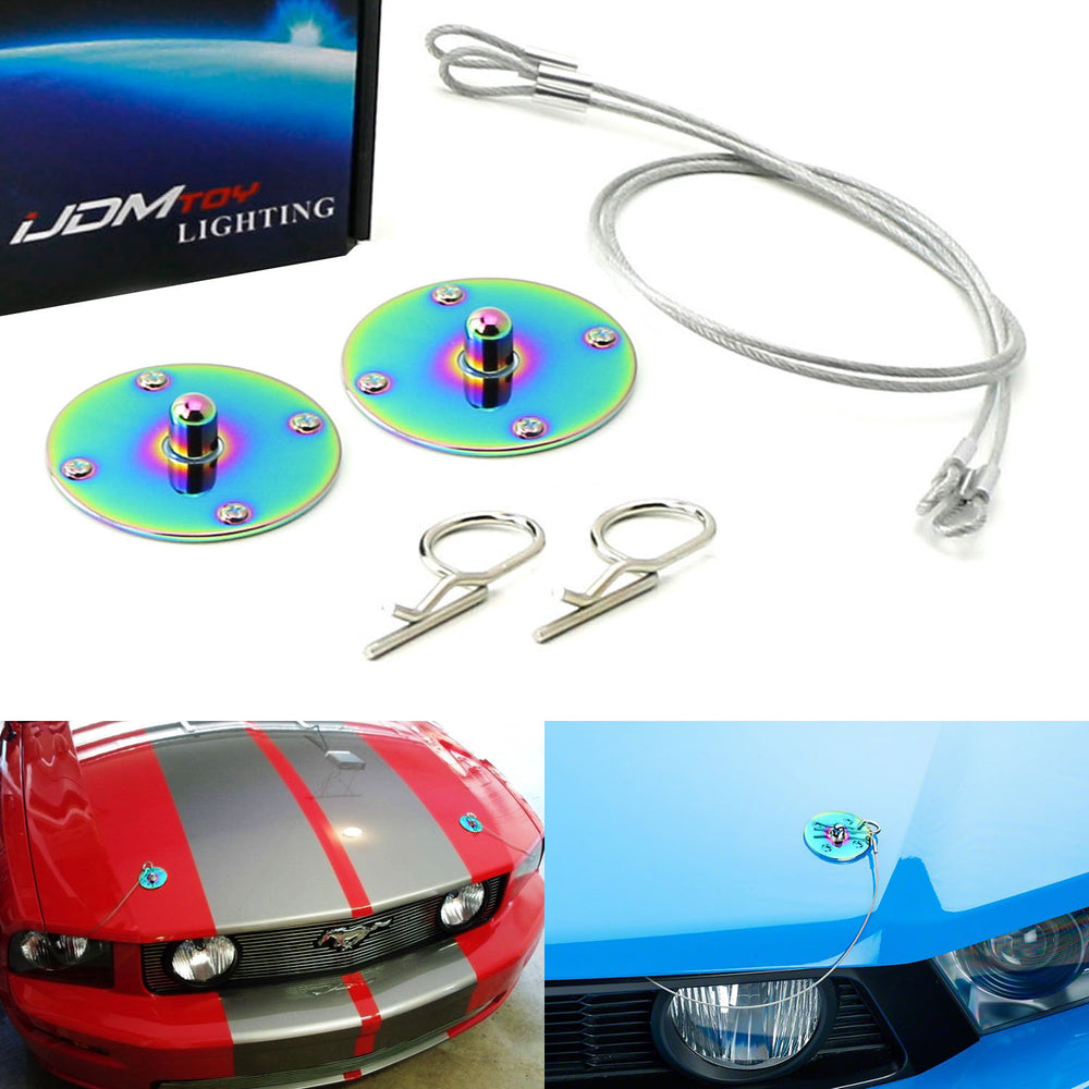 Universal 2.5" Neo Chrome Aluminum Hood Pin Appearance Kit For Any Car Truck SUV