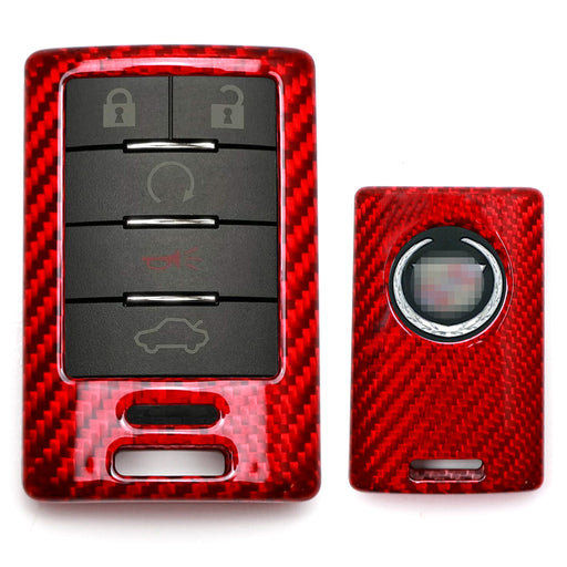 Real Carbon Fiber Red Key Fob Shell Case For Cadillac Escalade ATS CTS DTS XTS..