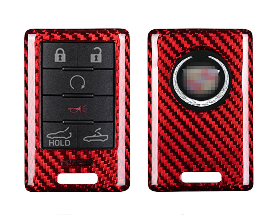 Real Carbon Fiber Red Key Fob Shell Case For Cadillac Escalade ATS CTS DTS XTS..