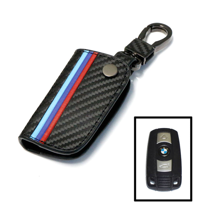 M-Colored Stripe Carbon Fiber Smart Remote Key Fob For BMW 1 3 5 6 Series X5 X6